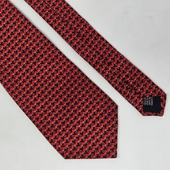 METROPOLITAN MUSEUM OF ART SILK TIE RED BLACK ABSTRACT FOULARD 3.75" X 58" - Picture 1 of 2